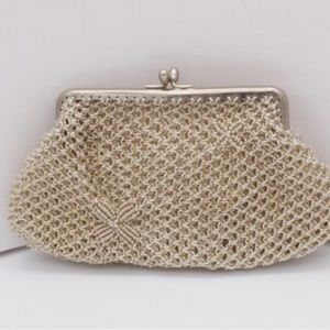 VINTAGE Platinum Handwoven Kisslock Clutch Purse